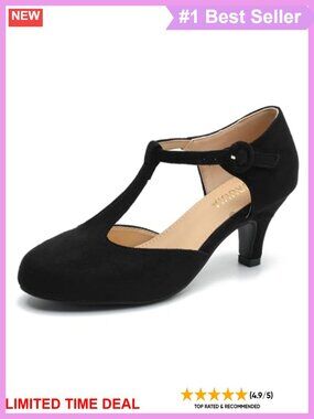 T-Strap Mary Jane Kitten Heels Vintage Low Heel Dress Pumps